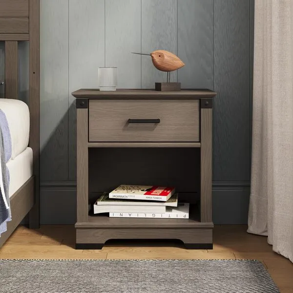 Child Craft Redmond 1 Drawer Nightstand for Nursery or Bedroom, Large Storage Drawer, Made of Sturdy Pinewood, Non-Toxic, Baby Safe Finish (Dapper Gray)