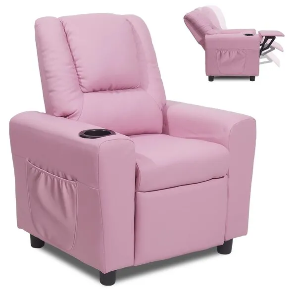 hzlagm Kids Recliner Chair with Cup Holder, Toddler Recliners for Kids Age 0-5 with Side Pockets and Non-Slip Footstool, Child Recliners for Girls Boys Kids Room, Children\'s Rooms, Pink