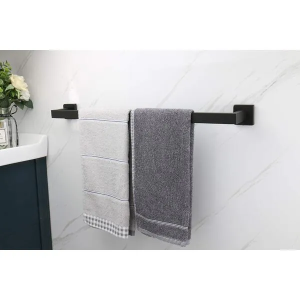 TocTen Bath Towel Rack - Square Base Thicken SUS304 Stainless Steel Towel Bar for Bathroom, Bathroom Accessories Towel Rod Heavy Duty Wall Mounted Towel Holder. (Black, 24)