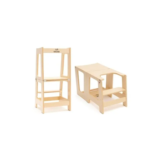 Learning Toddler Desk & Toddler Tower - Foldable 2 in 1 Kitchen Stool & Desk for Toddlers. Convenient Toddler Standing Tower, Converts Into a Toddler Table / Desk for Toddler (Natural Wood)