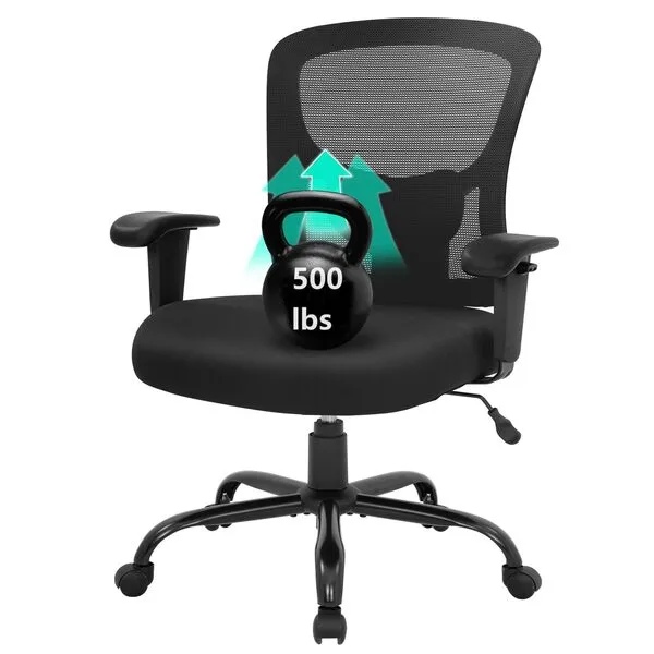 BestOffice Big and Tall Office Chair 500lbs Desk Chair Mesh Computer Chair with Lumbar Support Wide Seat High Back Task Executive Ergonomic Chair for Home Office (Black)