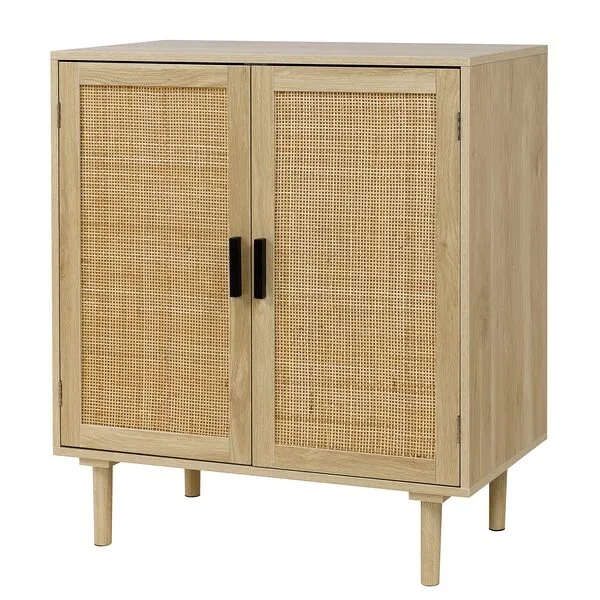 Finnhomy Sideboard Buffet Kitchen Storage Cabinet with Rattan Decorated Doors, Dining Room, Hallway, Cupboard Console Table, Liquor / Accent Cabinet, 31.5X 15.8X 34.6 Inches, Natural