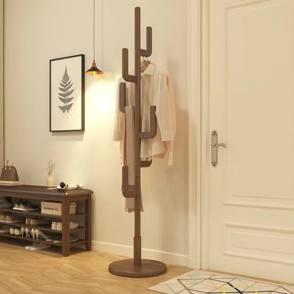 KungFuWood Coat Rack, Unique Design Cactus Coat Rack Freestanding, Adjustable Height Wooden Coat Rack Stand with 6 Hooks, Easy Assembly Coat Tree for Entryway, Bedroom,Coats,Bags(Walnut)