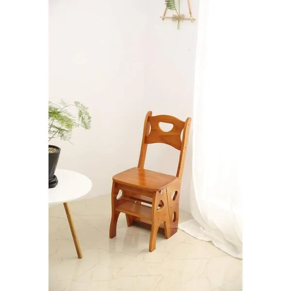 Wooden Folding Library Ladder Chair,2 in 1 Lightweight Portable Multifunctional Step Stool, 4-Step Stool Dual Purpose Stepladders, Display Stand and Flower Stand for Home(Light Walnut)