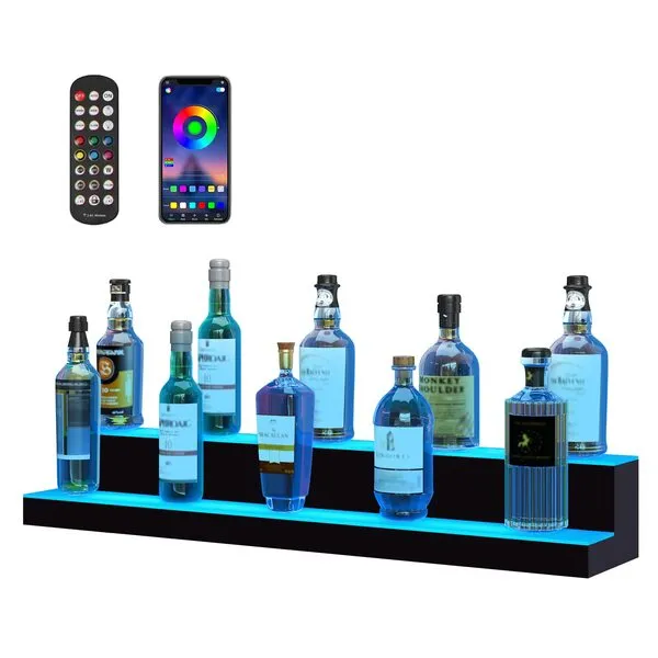 VEVOR LED Lighted Liquor Bottle Display Shelf, 40-inch LED Bar Shelves for Liquor, 2-Step Lighted Liquor Bottle Shelf for Home/Commercial Bar, Acrylic Lighted Bottle Display with Remote & App Control