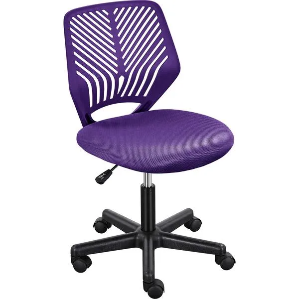 Yaheetech Students Cute Desk Chair Low-Back Armless Study Chair w/Lumbar Support Adjustable Swivel Chair in Home Bedroom School, Purple