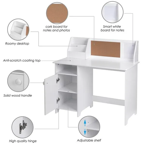 UTEX Kids Study Desk with chair, Wooden Children School Study Table with Hutch and Chair for 3-8 Years Old, Student's Study Computer Workstation & Writing Table for Home School Use