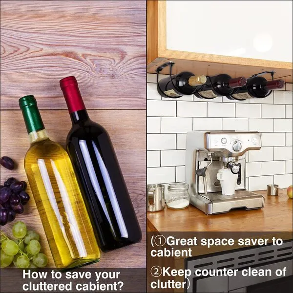 FOMANSH Under Cabinet Wine Rack, Organization and Storge Rack for Bottles, Under Cabinet Organizer for Liquor Bottle, Decor Kitchen Wall Mounted Wine Bottle Holder,Metal Black