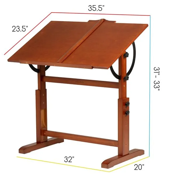 MEEDEN Wood Drafting Table,Artist Drawing Table with Height Adjustable & Tilting Large Surface Tabletop,Studio Painting Table,Art Craft Desk for Writing,Reading,Working Desk,Walnut Color