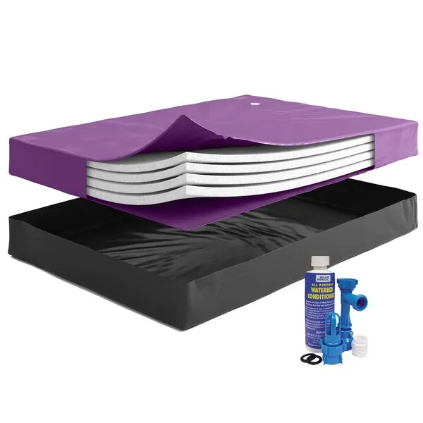 WAVELESS 90%, Waterbed Hardside Mattress Bundle, Includes Fill & Drain Kit, 8oz. Water Conditioner and Stand-Up Liner, Heavy Duty Vinyl, 72