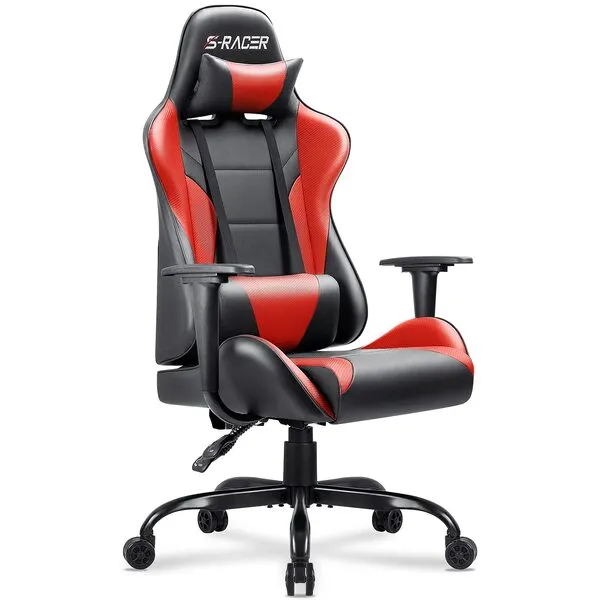 Homall Gaming Office Chair Computer Chair High Back Racing Desk Chair PU Leather Adjustable Seat Height Swivel Chair Ergonomic Executive Chair with Headrest for Adults (Red)
