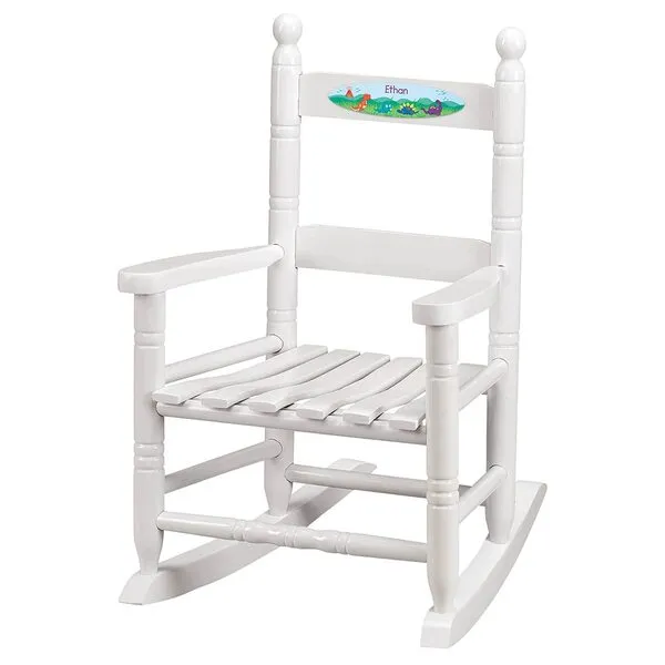 Fox Valley Traders Personalized Childrens Rocking Chair, Features Classic Rocker Design and Hardwood Construction, White Finish with Dinosaurs Design