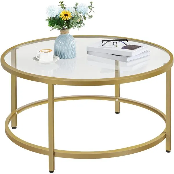 Yaheetech Gold Glass Coffee Table for Living Room, 36