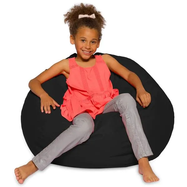 Posh Creations Bean Bag Chair for Kids, Teens, and Adults Includes Removable and Machine Washable Cover, Solid Black, 38in - Large