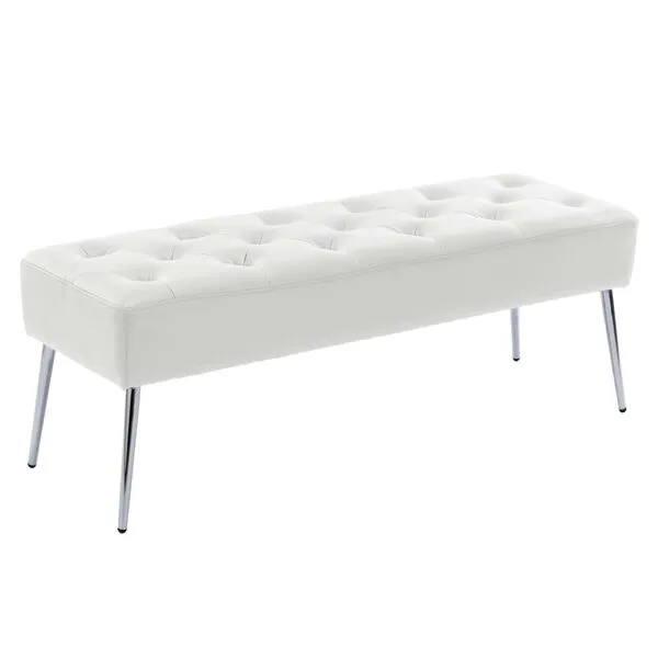 DUHOME Button-Tufted Ottoman Bench, Upholstered Footrest Stool Rectangular Dining Bench Leather Accent Bench for Entryway Dining Room Living Room Bedroom, White