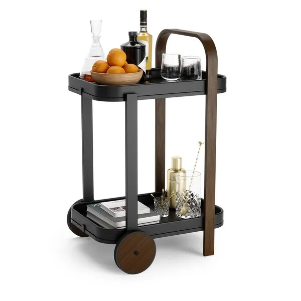 Umbra Bellwood Bar Cart, Serving Trolley, Side Table, Walnut/Black