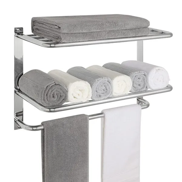 Towel Rack for Bathroom, DEWVIE 22 Inch Tower Holder with Tower Bars, SUS 304 Stainless Steel Lavatory Bath Towel Shelf Towel Hanger Wall Mount, 3-Tier (Brushed Nickel)