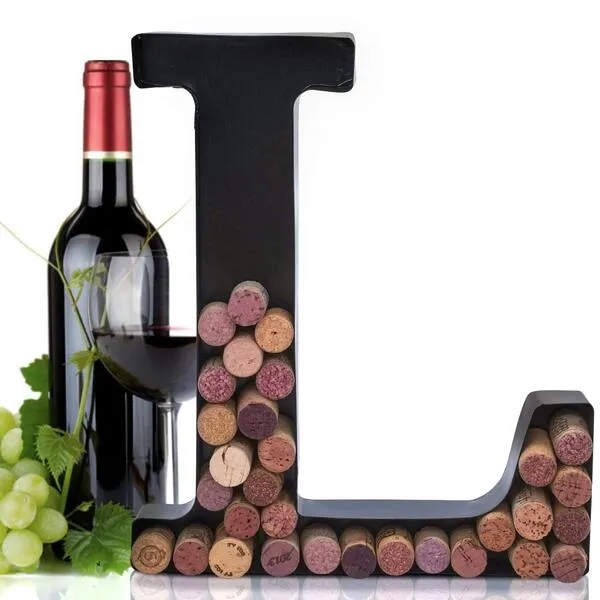 Made Easy Kit Metal Letter Wine Cork Keepsake Saver & Holder Monogram w/Free Wall Mount Kit A-Z (Letter L, Large)