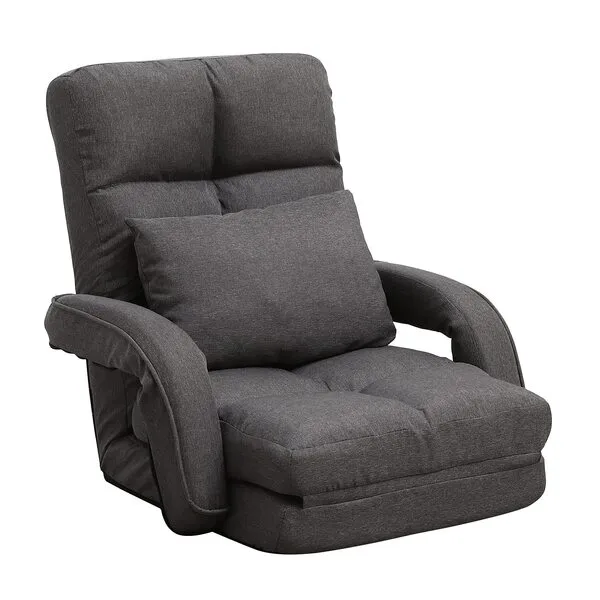 FLOGUOR Indoor Floor Chair with Armrest and Pillow Folding Chaise Lounge Sofa 14-Position Adjustable Comfy Gaming Recliner Chair Padded Seats for Adults