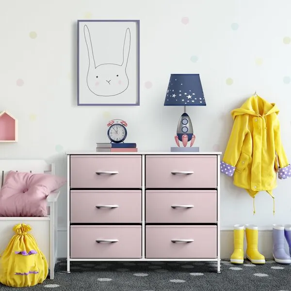 Sorbus Dresser with 6 Drawers - Furniture Storage Tower Unit for Bedroom, Hallway, Closet, Office Organization - Steel Frame, Wood Top, Easy Pull Fabric Bins (6-Drawer, Pastel Pink)