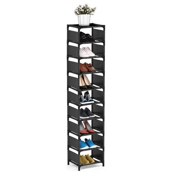 Vertical Narrow Tall Shoe Rack for front Door Entrance,10 Tiers Sturdy Metal Shoe Rack Organizer for Closet Entryway, 10-15 Pairs of Shoes and Boots Storage Shelf, Space Saving Stackable Shoe Rack