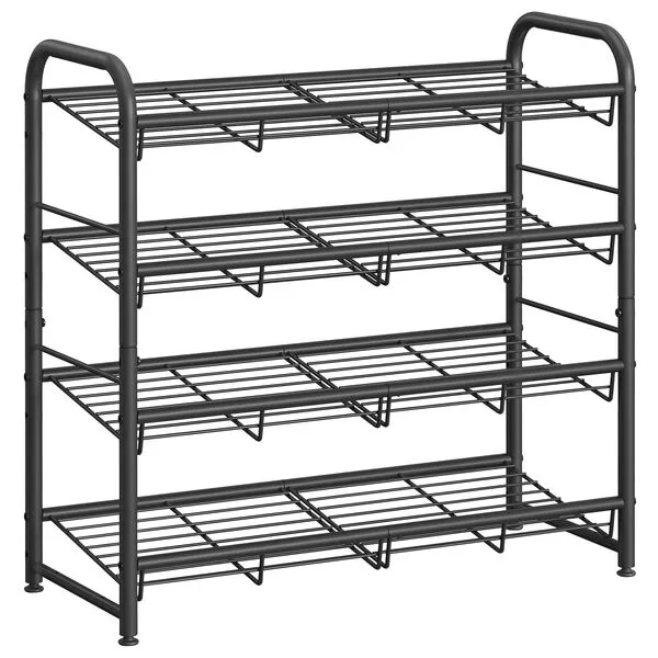 SONGMICS Shoe Rack, 4 Tier Shoe Organizer for Closet, Holds up to 16 Pairs of Shoes, Shoe Rack for Front Door Entrance, Metal Shoe Shelf with Adjustable Tilt Angle, for Entryway, Garage, Black