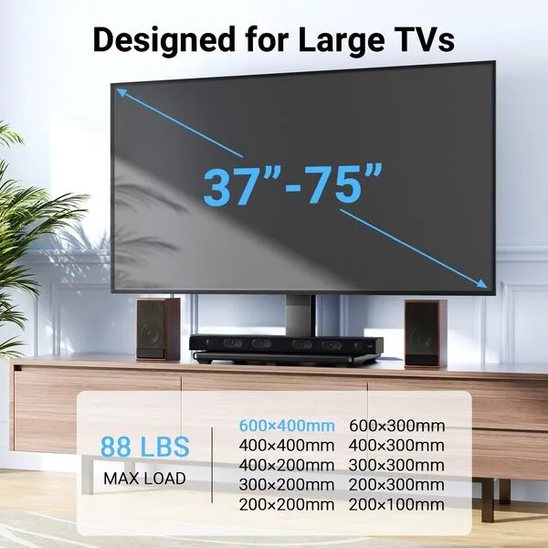 PERLESMITH Swivel Universal TV Stand for 37-65,70,75 inch LCD OLED Flat/Curved Screen TVs-Height Adjustable Table Top Center TV Stand with Wire Management, VESA 600x400mm up to 88lbs