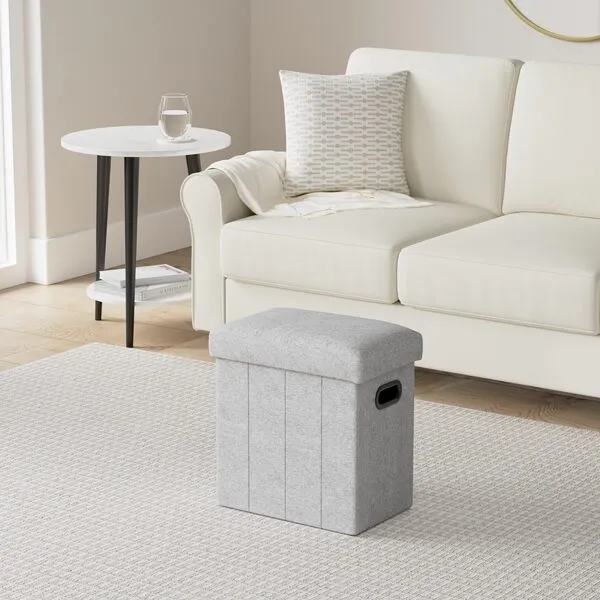 COSYLAND Ottoman with Storage Collapsible Fabric Ottoman Footrest Foot Stool Ottoman for Room Small Slim Tall Folding Ottoman Furniture with Handles Lid Toy Chest Linen Gray 16.5x16.5x10.6in