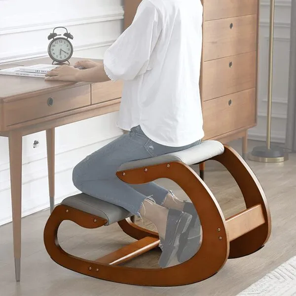 HNFDU Posture Kneeling Chair, Ergonomic Kneeling Chair, Wooden Rocking Chair for Back Pain, Comfortable Stool Desk Chair for Body Shaping and Spine Correction