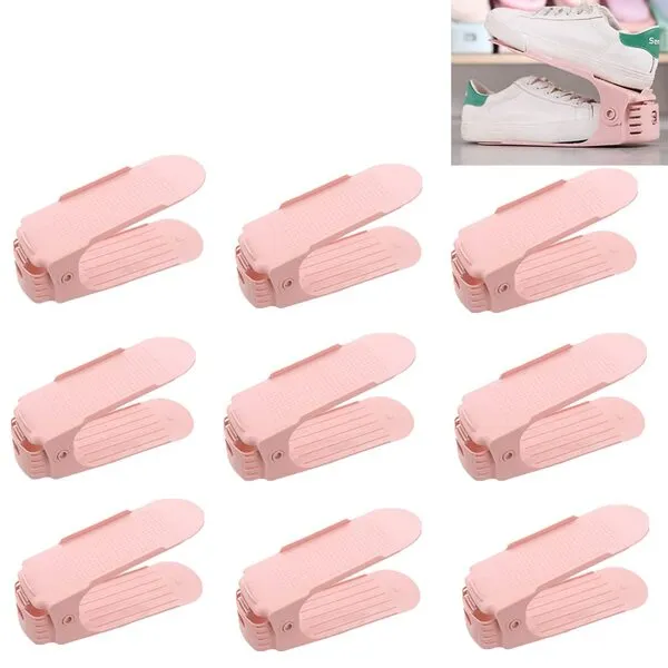 BoYeeBo Pack of 10, Adjustable 4 Level Shoe Slots Organizer Double Deck Shoe Rack Holder for Shoes Storage Closet Organization (Pink)
