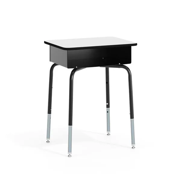 Flash Furniture Billie Open Front Student Desk for Classrooms or Remote Learning, Height Adjustable School Desk with Metal Book Box, Gray/Black