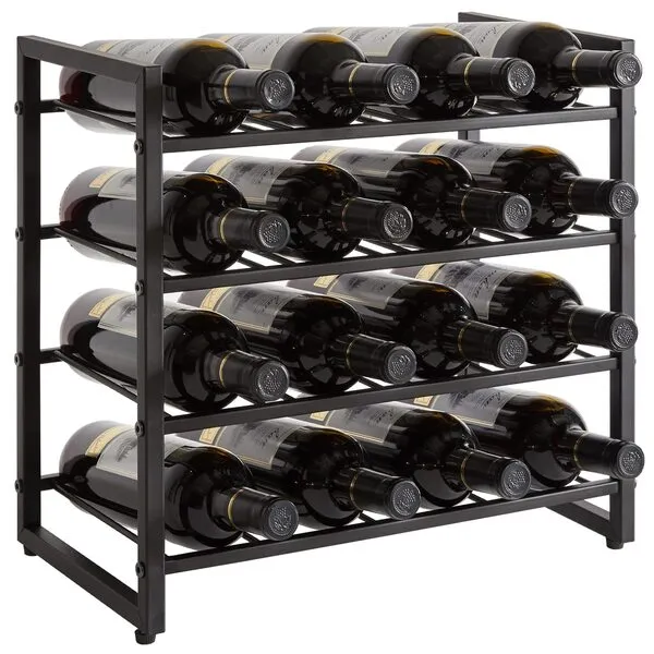 IBUYKE Wine Rack Countertop, Wine Rack Freestanding Storage 16 Bottle Capacity, for Home Kitchen, Pantry, Wine Cellar, Bar, 4 Tiers 16 Bottle Wine Racks, Black UTMJ903H