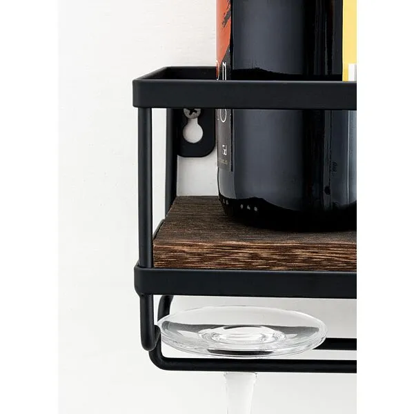 Mkono Wall Mounted Wine Rack - Bottle & Glass Holder Wood Rustic Floating Racks with Stemware Hanger Modern Plants Photos Wine Bottles Display Wall Storage Shelf for Kitchen Dining Room Home Bar