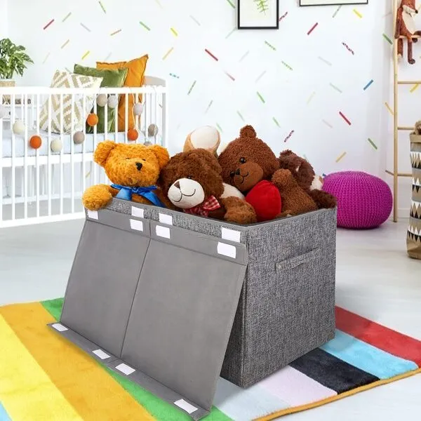 popoly Large Toy Box Chest with Lid, Collapsible Sturdy Toy Storage Organizer Boxes Bins Baskets for Kids, Boys, Girls, Nursery, Playroom, 25