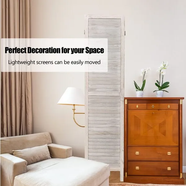 ECOMEX 6 Panel Wood Room Divider, Folding Room Divider Privacy Screen 5.6Ft Tall, Freestanding Louvered Divider Screen for Home Office Restaurant Bedroom(White)