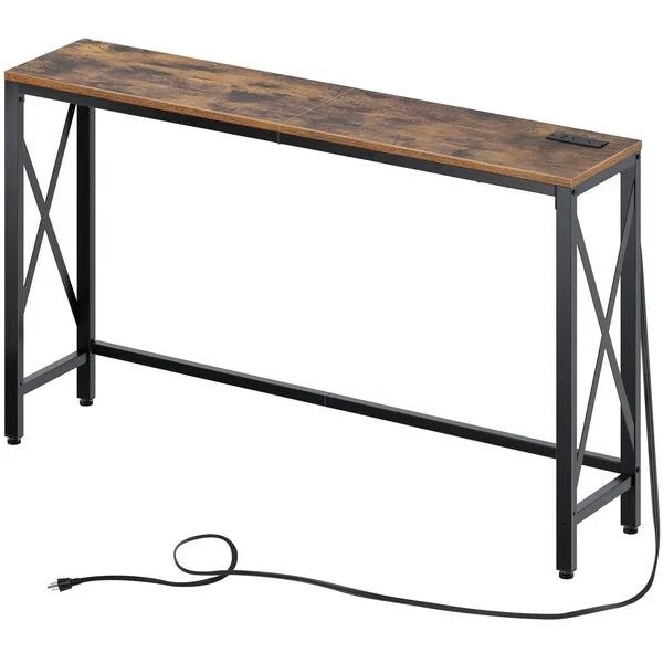 Rolanstar Console Table with Power Outlet, Narrow Sofa Table, 55.1\