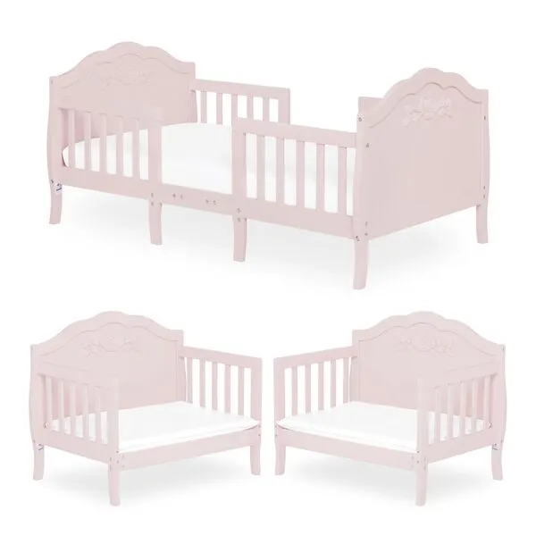 SweetPea Baby Rose 3-in-1 Convertible Toddler Bed in Blush Pink, Greenguard Gold Certified, JPMA Certified, Safety Rails, Made of Sustainable New Zealand Pinewood
