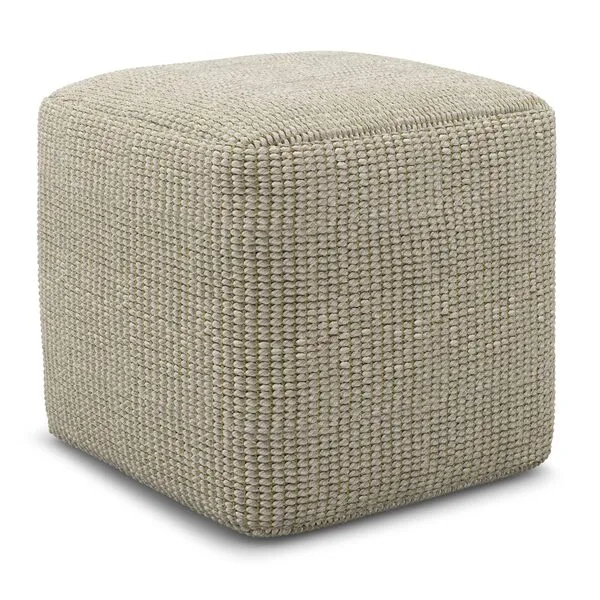 SIMPLIHOME Zelma 18 Inch Boho Square Woven Outdoor/ Indoor Pouf in Cream and Natural Recycled PET Polyester, For the Living Room, Bedroom and Kids Room, 18