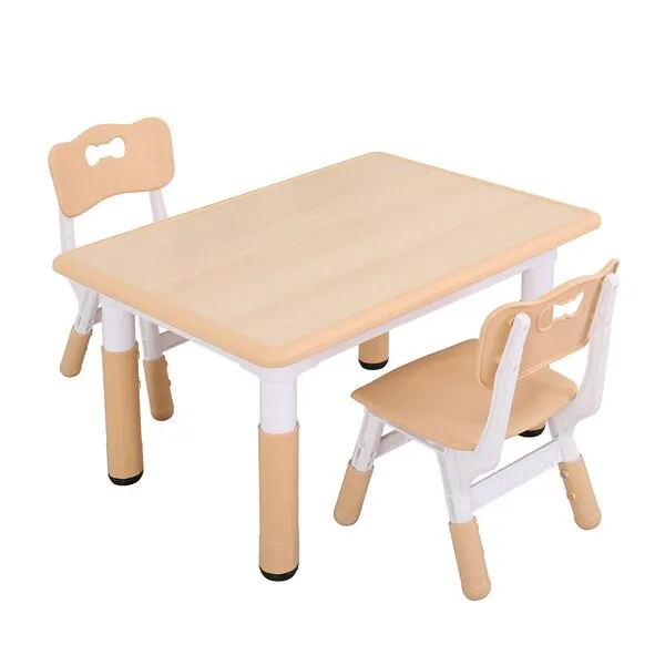 UNICOO Kids Table and 2 Chairs Set, Height Adjustable Toddler Table and Chair Set, Easy to Wipe Arts & Crafts Table, Suitable for Ages 2-10, Childrens Table and Chair Set (BY-60-MN)