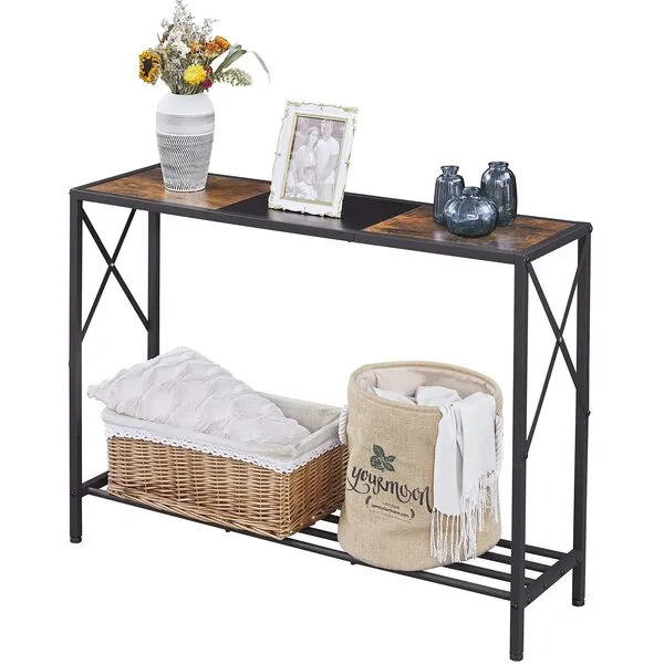 Tajsoon Console Table, 2-Tier Industrial Entryway Table, 41.8”LNarrow Sofa Table with Shelves, Entrance Table for Entryway, Hallway, Living Room, Foyer, Corridor, Office, Rustic Brown and Black