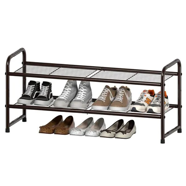 SUFAUY Shoes Rack Shelf for Closet Metal Stackable Shoe Storage Organizer, Wire Grid, 2-Tier, Rustic Bronze