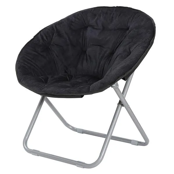 ZenStyle Faux Fur Saucer/Lounge Chair,Portable Folding Soft Moon Chair for Bedroom, Dorm Rooms, Apartments, Lounging, Garden and Courtyard, Black