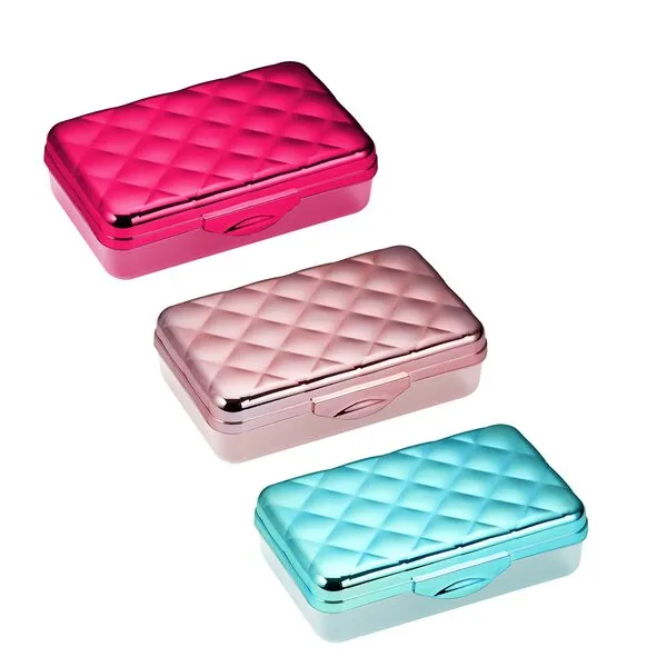 It\'s Academic Metallic Pencil Case Box, Hard Plastic, Stylish Quilted-Pattern Lid, 3-Pack