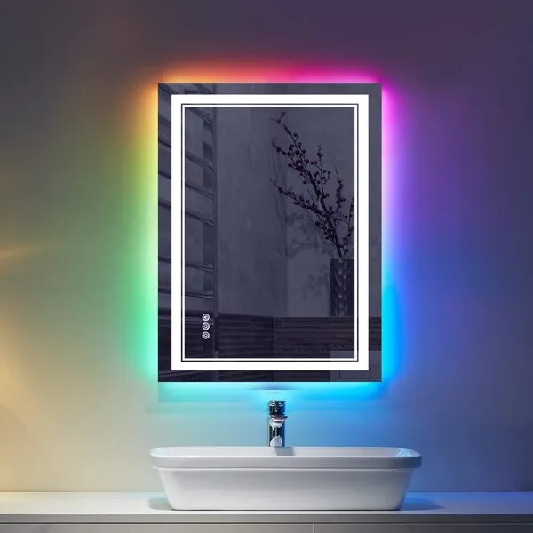 ISTRIPMF 24x32 inch LED Bathroom Mirror RGB Color Changing Backlit Mirror Shatterproof Dimmable Anti-Fog Vanity Mirror with Double Lights (RGB Multicolor Backlit + Adjustable Front-Lighted)