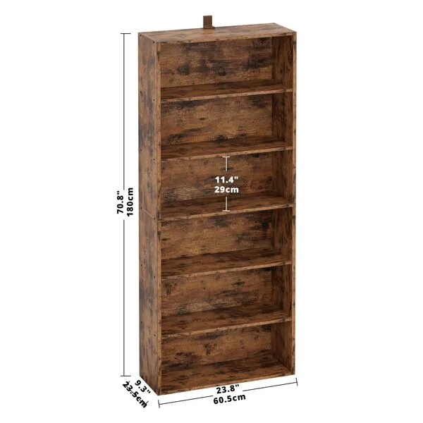 IRONCK Industrial Bookshelves and Bookcases Floor Standing 6 Shelf Display Storage Shelves 70 in Tall Bookcase Home Decor Furniture for Home Office, Living Room, Bed Room, Vintage Brown