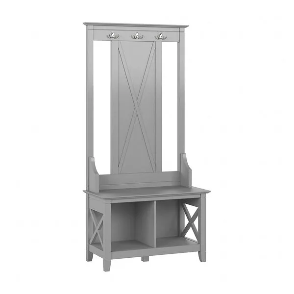 Bush Furniture Key West 66-inch Hall Tree with Shoe Storage Bench, Cape Cod Gray (KWS166CG-03)