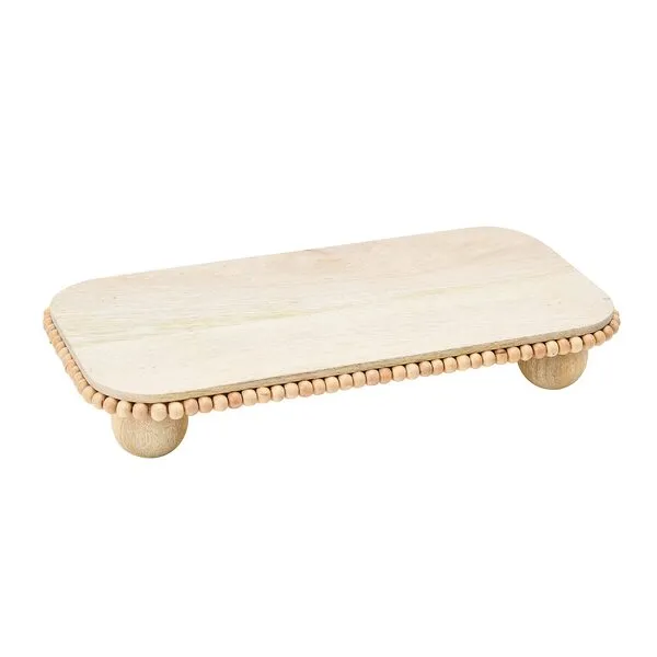 Creative Co-Op Mango Beads Modern Footed Serving Tray/Decorative Wood Dessert Table, Natural Colored Pedestal