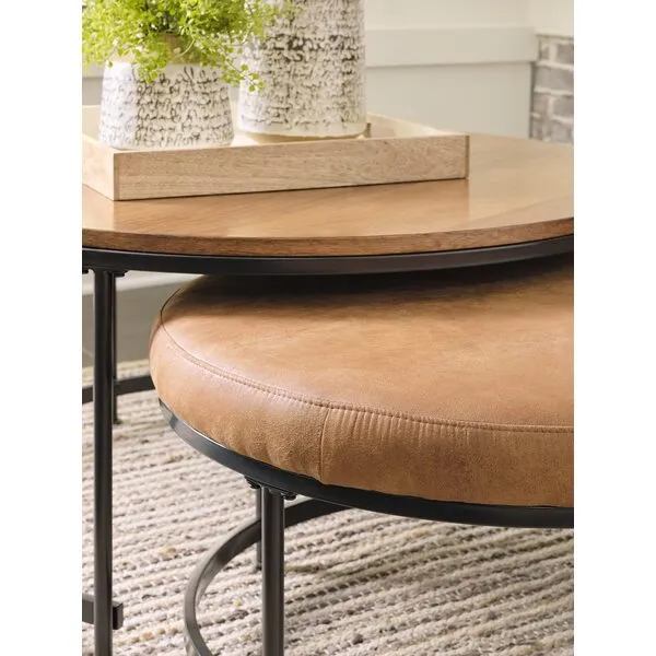 Signature Design by Ashley Drezmoore Modern Upholstered Nesting Cocktail Tables, Set of 2 , Light Brown & Black
