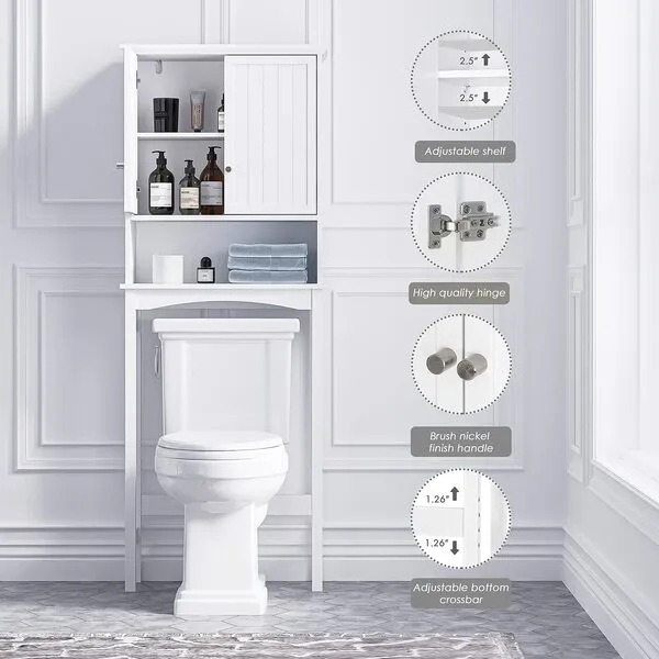 UTEX Over The Toilet Storage Cabinet, Bathroom above Toilet Cabinet Organizer with Adjustable Shelves, White
