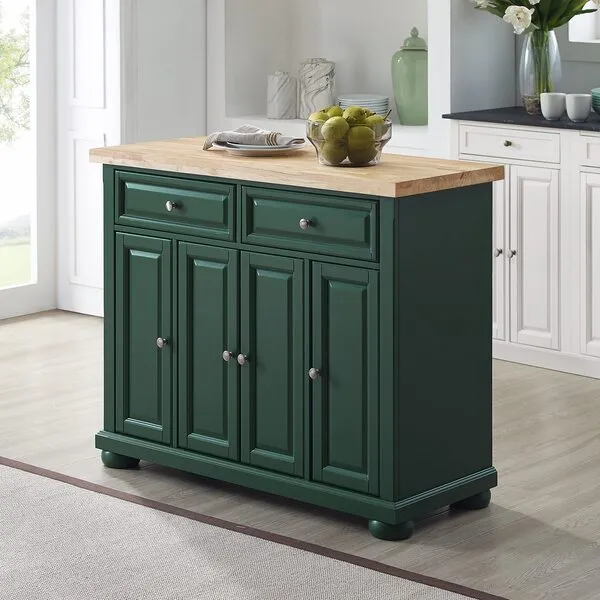 Crosley Furniture Madison Kitchen Island with Solid Wood Top and Optional Casters, Emerald Green